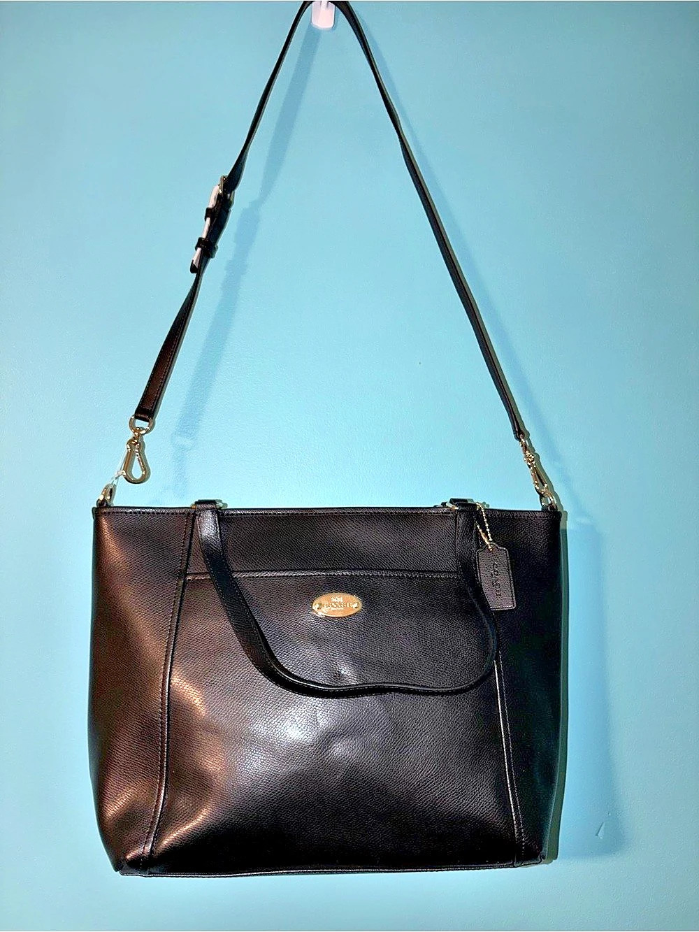 Coach Crossgrain Leather Pocket Tote Black Shoulder Bag NWT